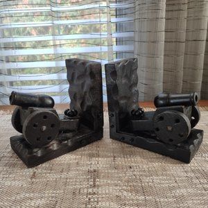 Wooden Cannon Bookends Gothic Rustic Vintage Bookends 6"